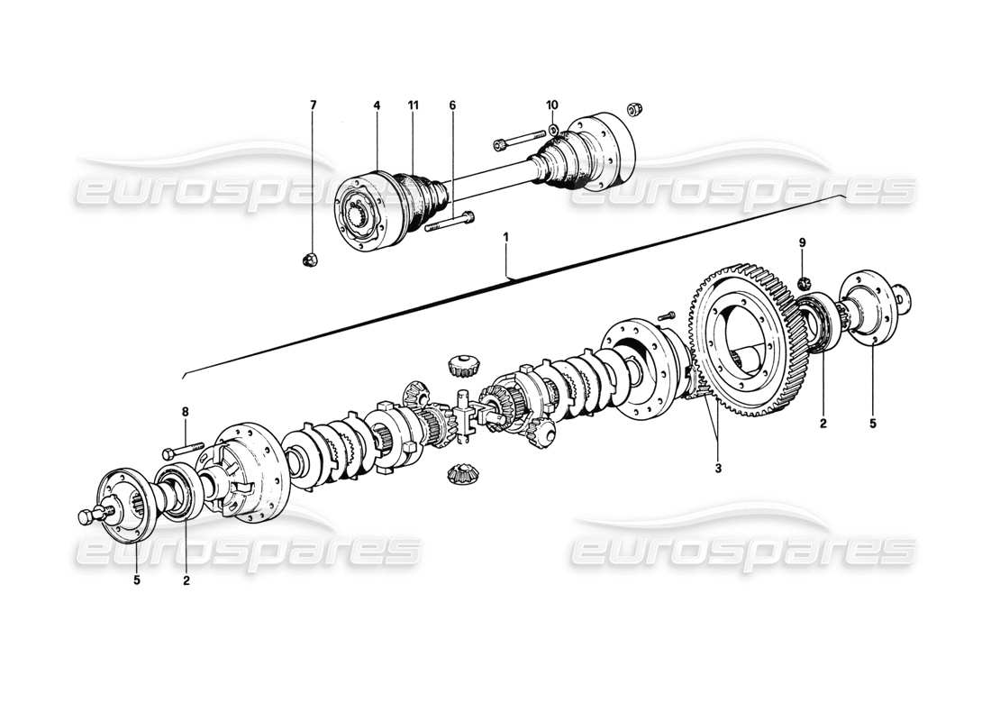 ferrari 308 gtb (1980) differential & axle shafts part diagram