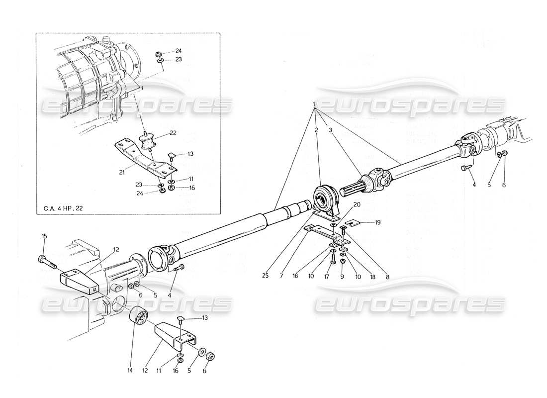 maserati 228 propeller shaft and carrier part diagram