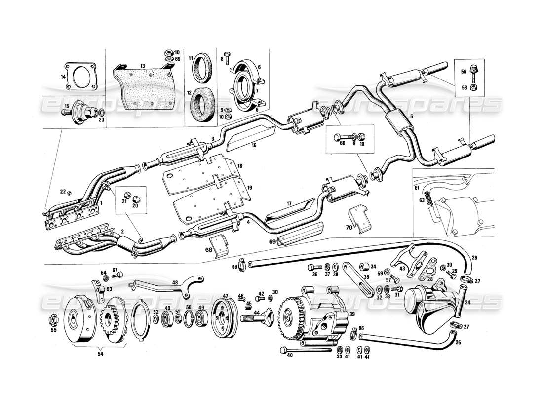 maserati qtp.v8 4.9 (s3) 1979 exhaust pipes and air pump parts diagram