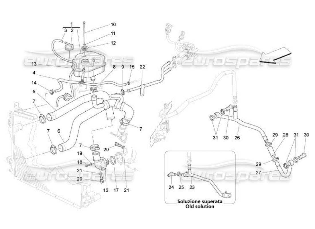 maserati qtp. (2005) 4.2 cooling system: nourice and lines parts diagram