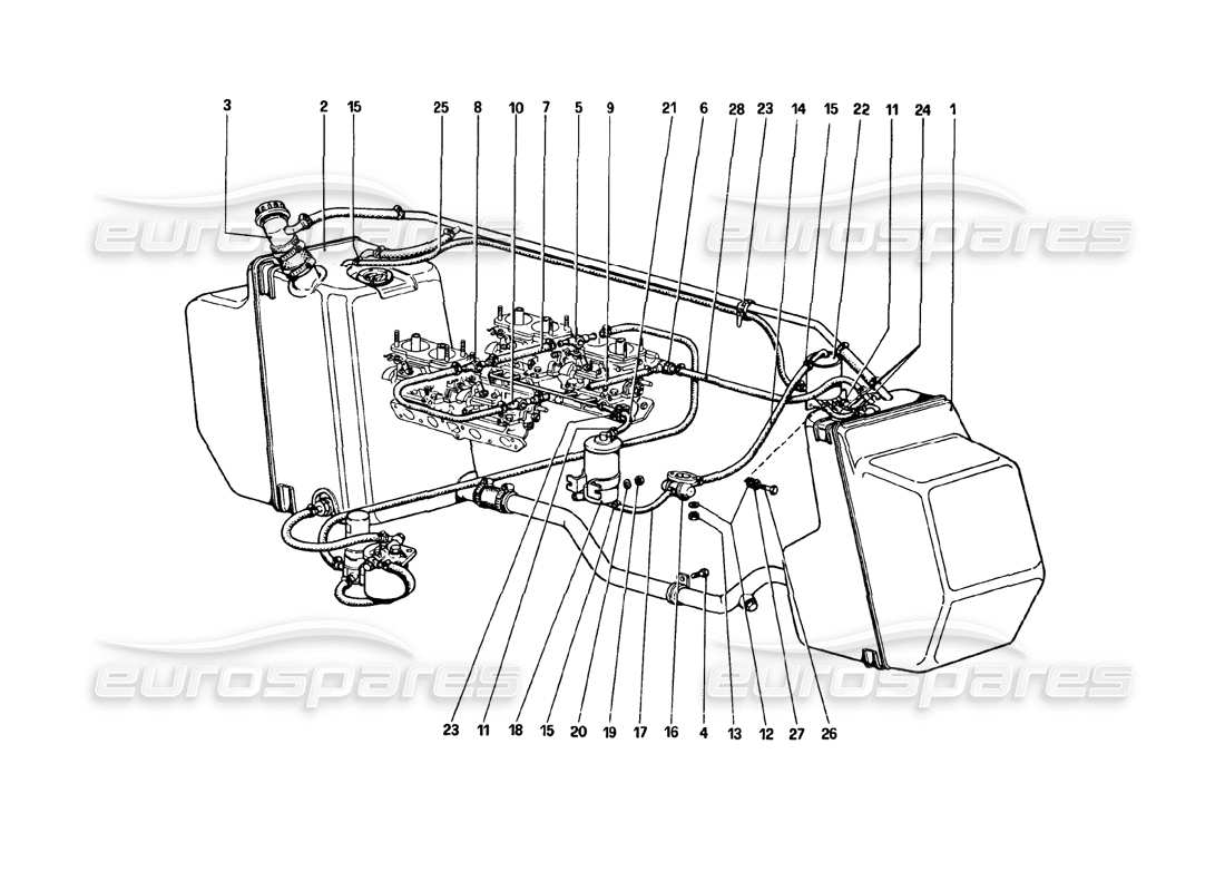 ferrari 308 gtb (1980) fuel system (variants for aus version) parts diagram