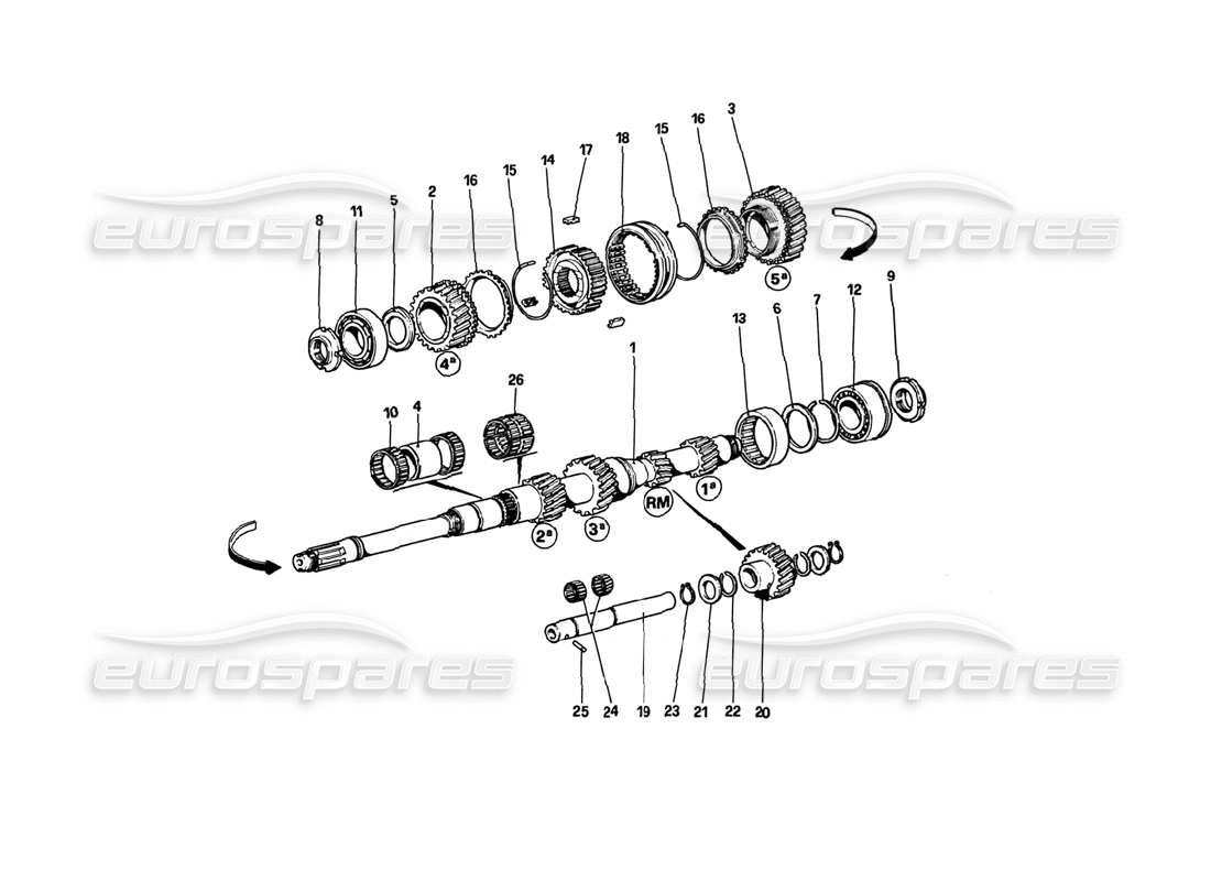 ferrari 308 gtb (1980) main shaft gears part diagram