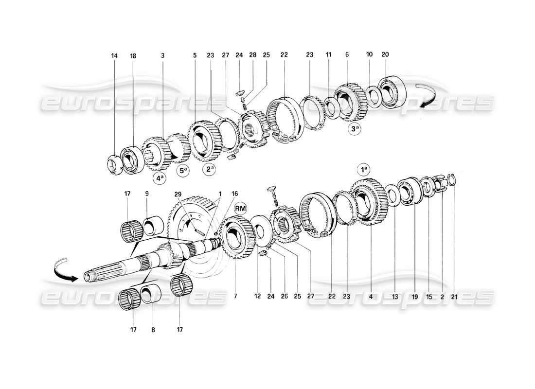 ferrari mondial 8 (1981) lay shaft gears part diagram