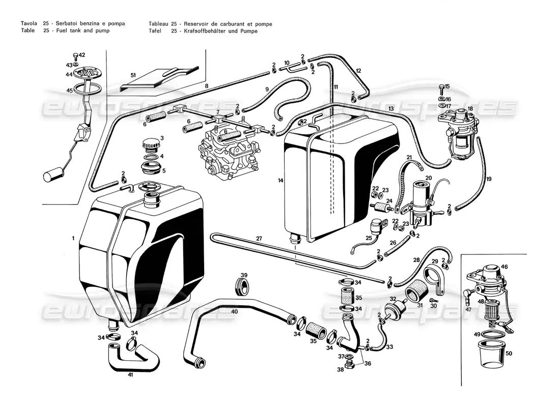 maserati merak 3.0 fuel tank and pump parts diagram