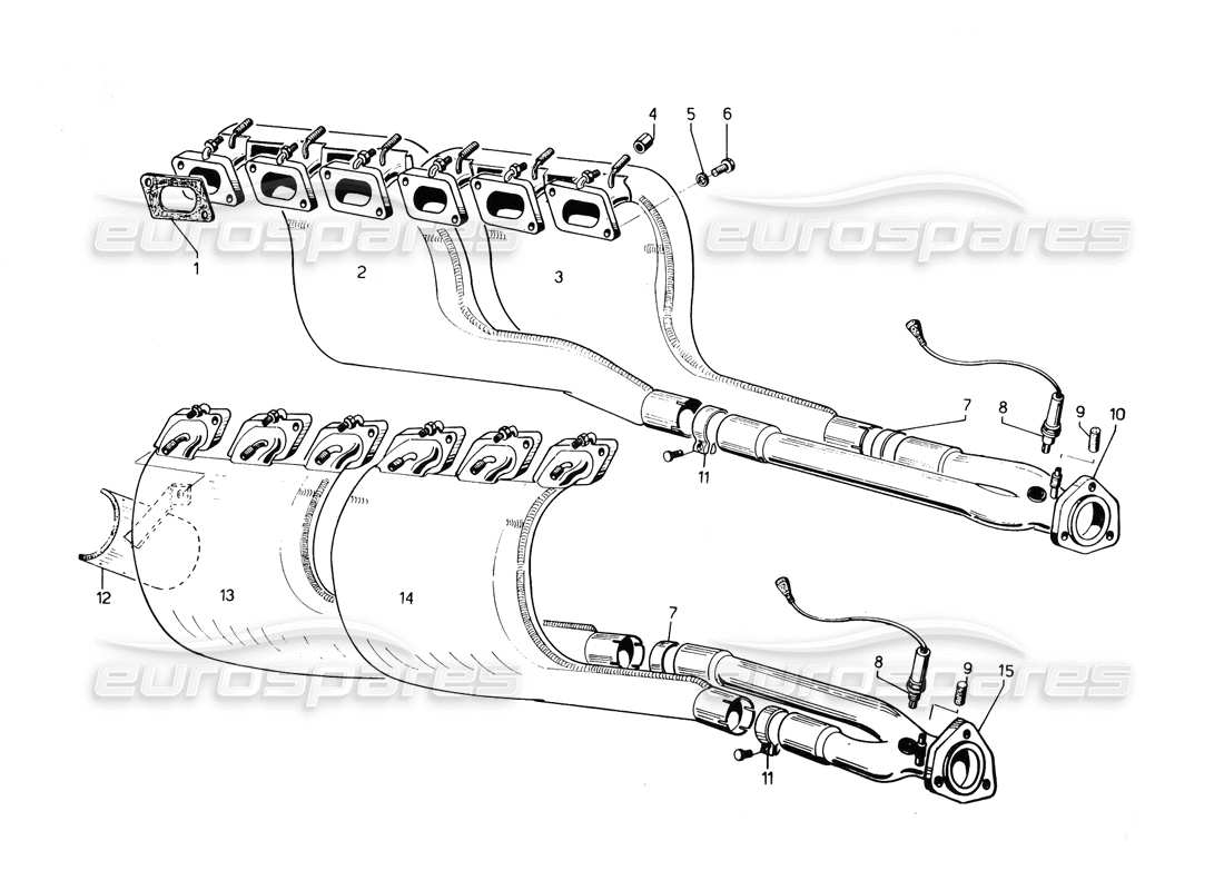 lamborghini countach 5000 qvi (1989) exhaust pipes part diagram