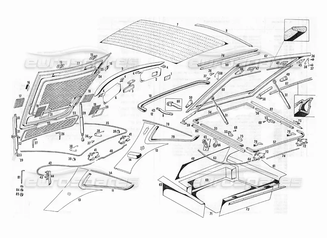 maserati indy 4.2 engine and trunk compartment part diagram