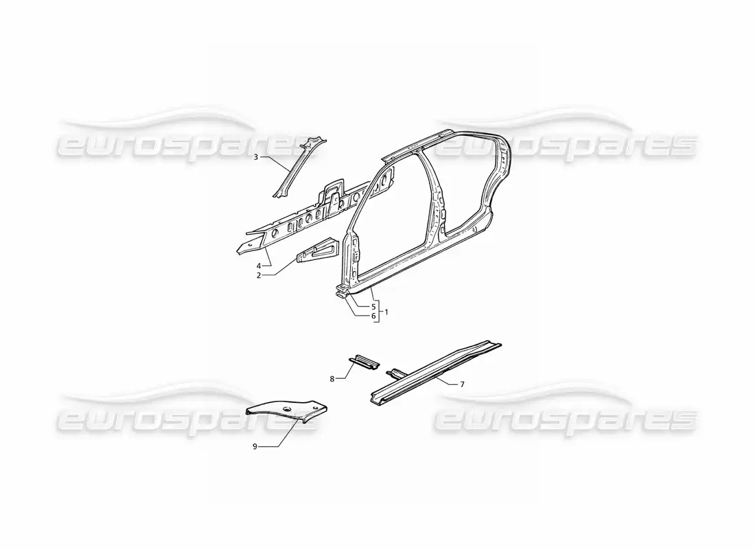 maserati qtp v8 (1998) body shell: side panels parts diagram