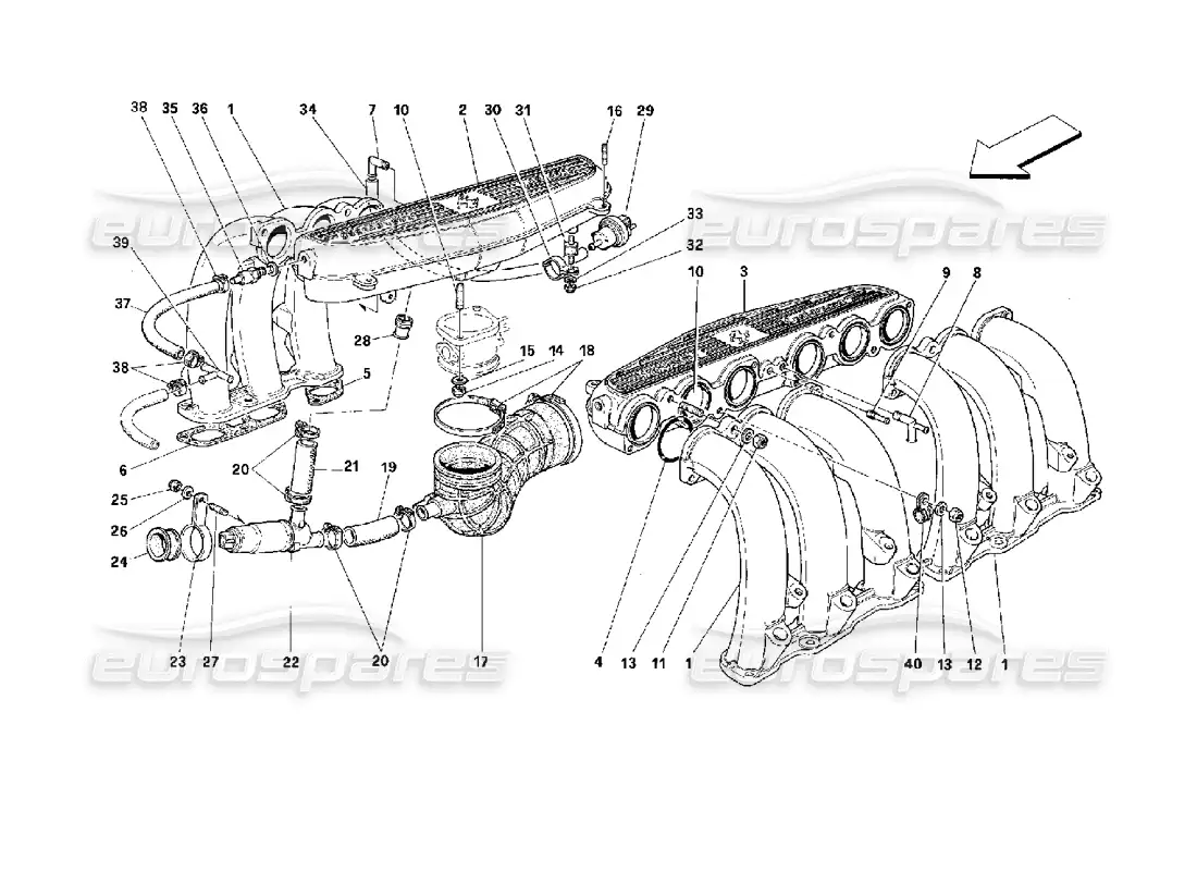 ferrari 512 tr air intake manifolds part diagram