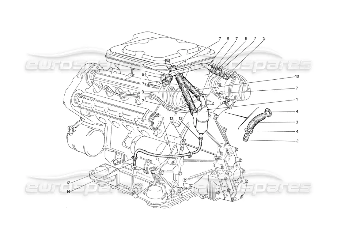 ferrari 208 gt4 dino (1975) blow - by system parts diagram