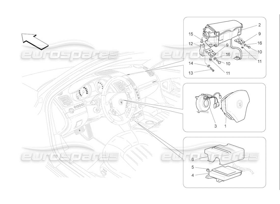 maserati qtp. (2009) 4.7 auto front airbag system part diagram