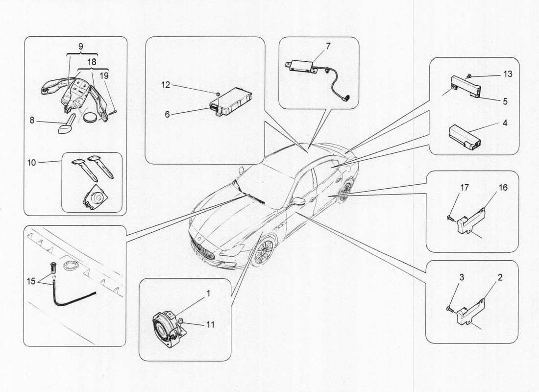 maserati qtp. v6 3.0 tds 275bhp 2017 alarm and immobilizer system part diagram