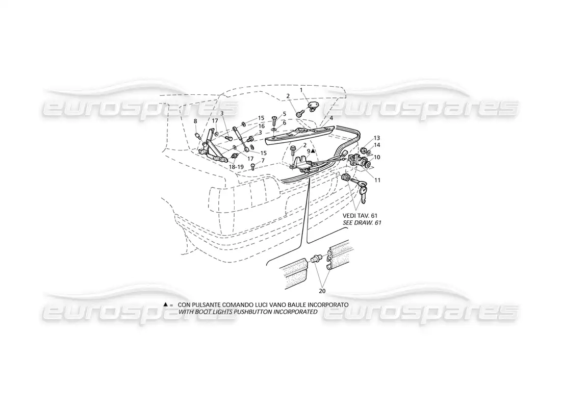 maserati qtp v8 evoluzione boot lid: hinges, boot lid release parts diagram