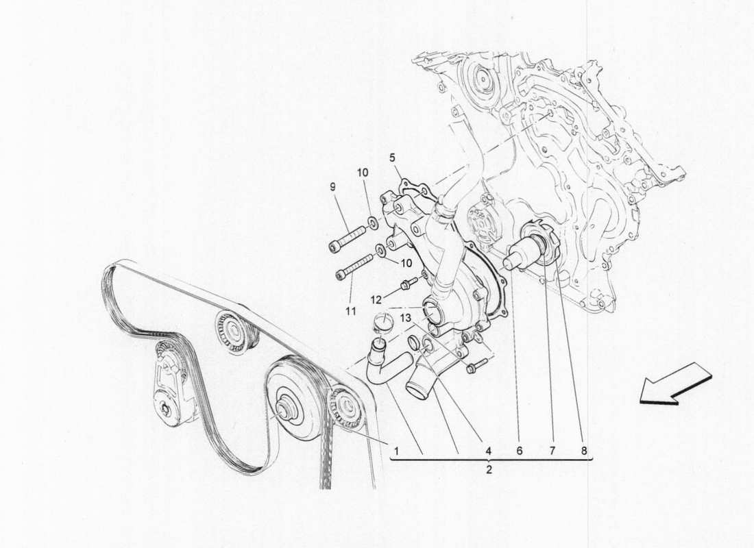 maserati qtp. v6 3.0 bt 410bhp 2015 cooling system- water pumps parts diagram