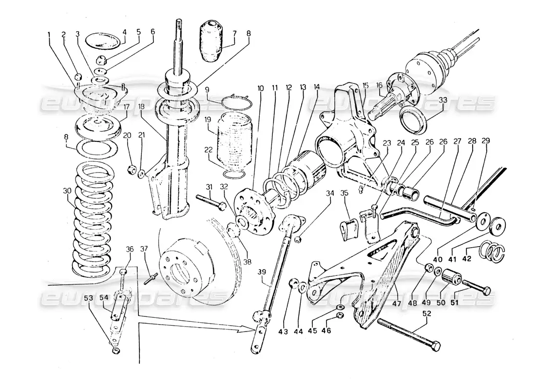 lamborghini urraco p250 / p250s rear suspension parts diagram
