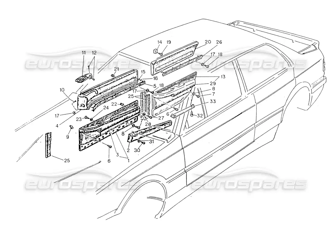 maserati 418 / 4.24v / 430 doors and internal trimming parts diagram