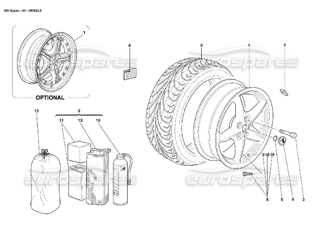 ferrari 360 spider wheels part diagram