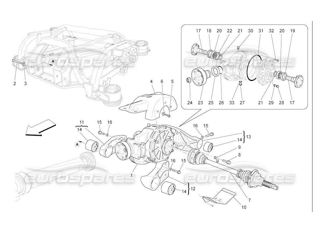 maserati qtp. (2007) 4.2 auto differential and rear axle shafts parts diagram
