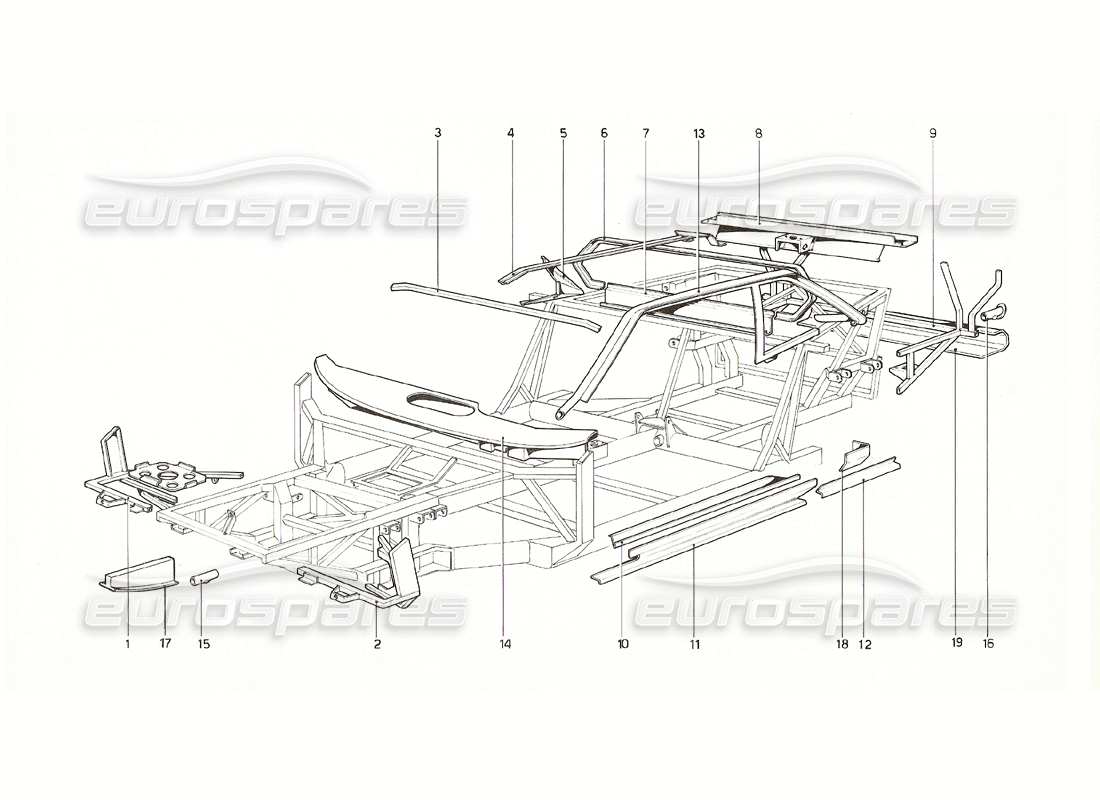 ferrari 308 gt4 dino (1976) body shell - inner elements parts diagram