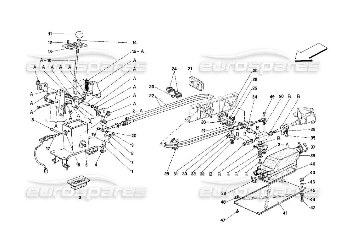 ferrari 348 (2.7 motronic) outside gearbox controls part diagram