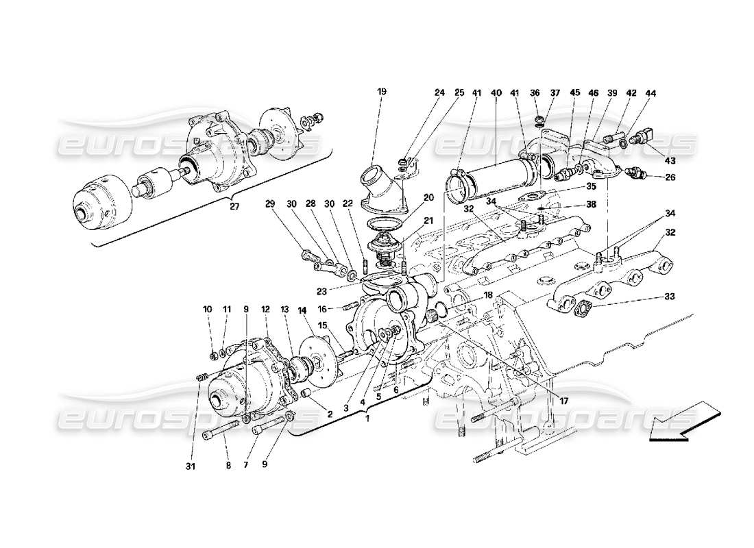 ferrari 348 (2.7 motronic) water pump parts diagram