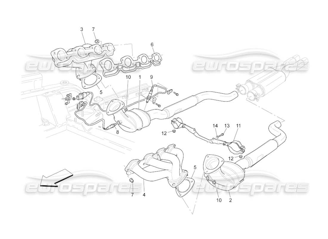 maserati grancabrio (2010) 4.7 pre-catalytic converters and catalytic converters parts diagram