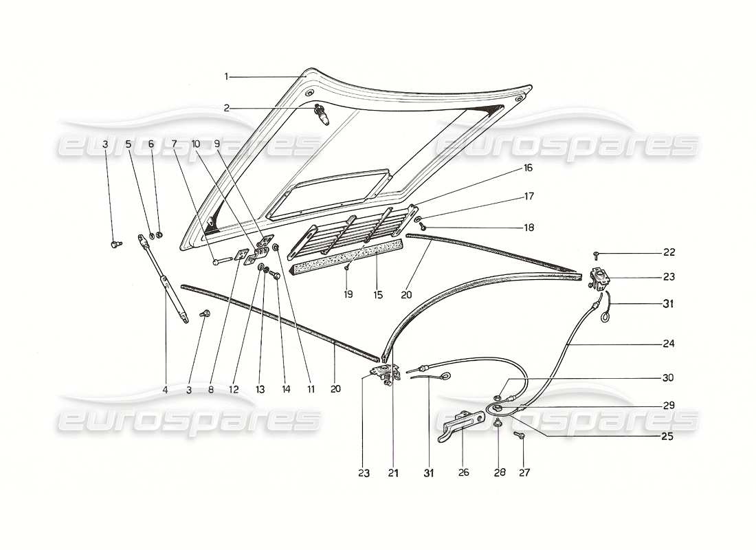 ferrari 308 gt4 dino (1976) front compartment lid parts diagram