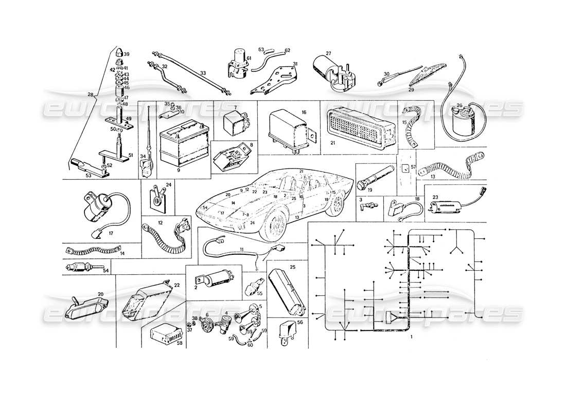 maserati khamsin electrical equipment parts diagram