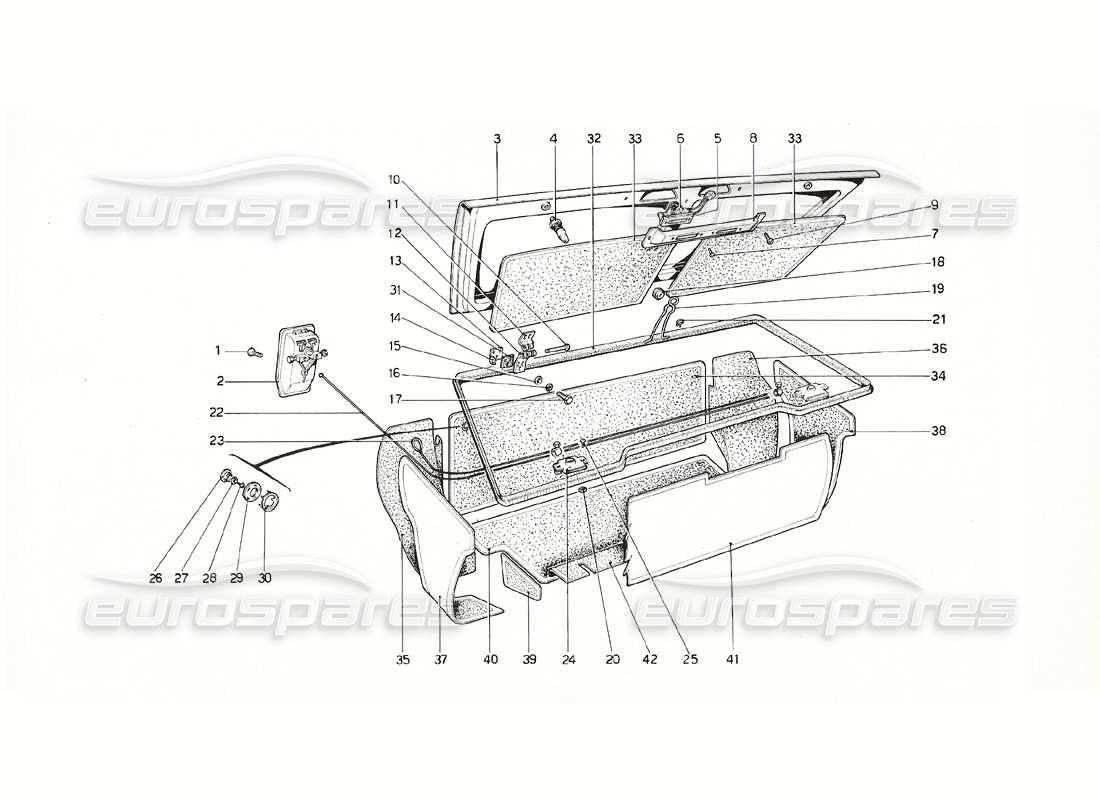 ferrari 308 gt4 dino (1976) luggage compartment lid parts diagram