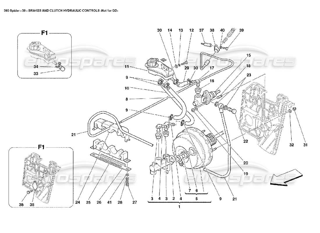 ferrari 360 spider brakes and clutch hydraulic controls parts diagram