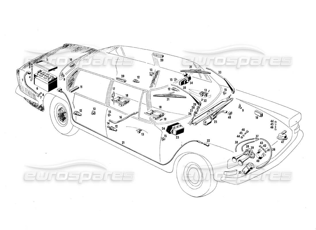 maserati qtp.v8 4.7 (s1 & s2) 1967 electrical equipment parts diagram