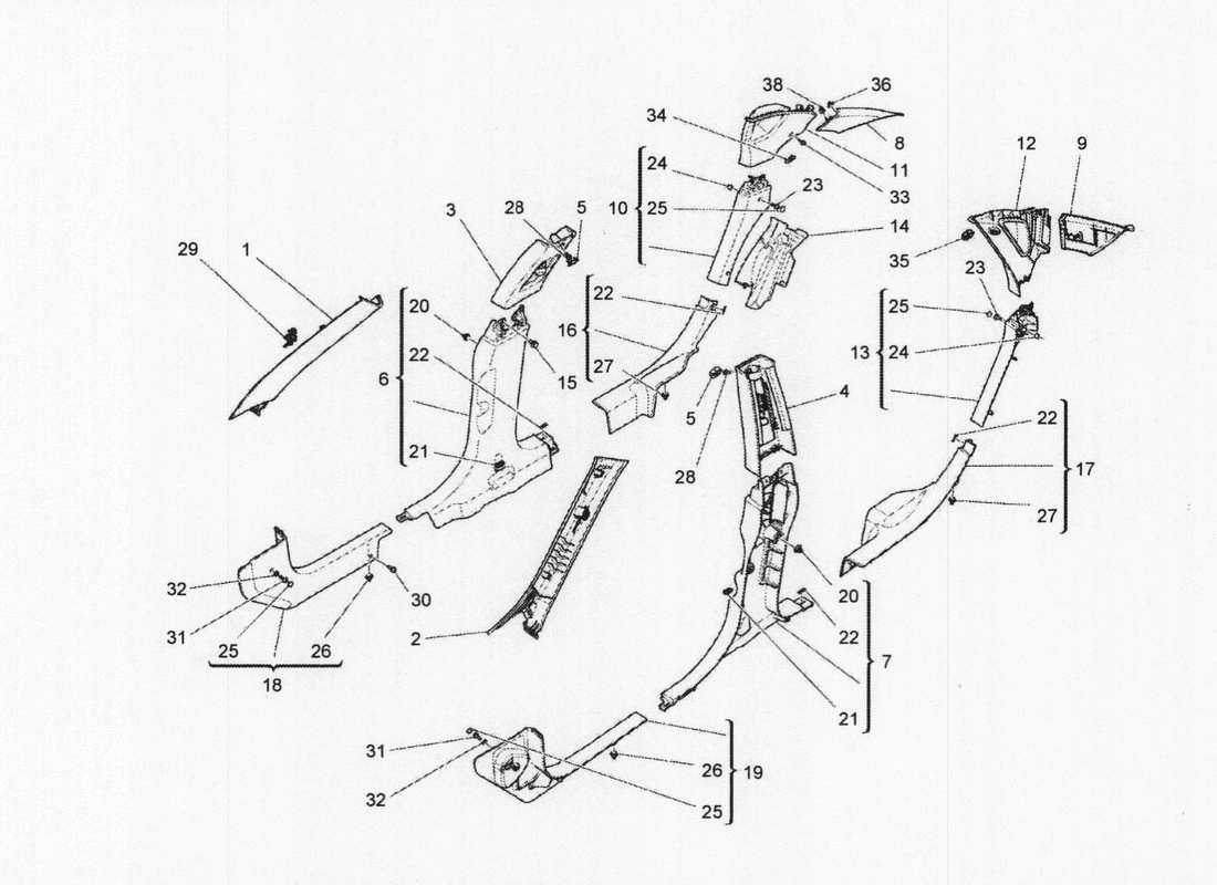 maserati qtp. v6 3.0 bt 410bhp 2wd 2017 passenger compartment b pillar trim panels and side panels parts diagram