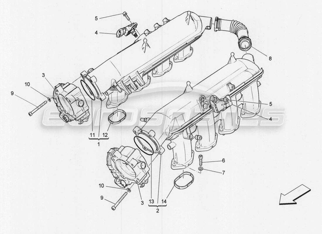 maserati qtp. v8 3.8 530bhp 2014 auto intake manifold and throttle body part diagram