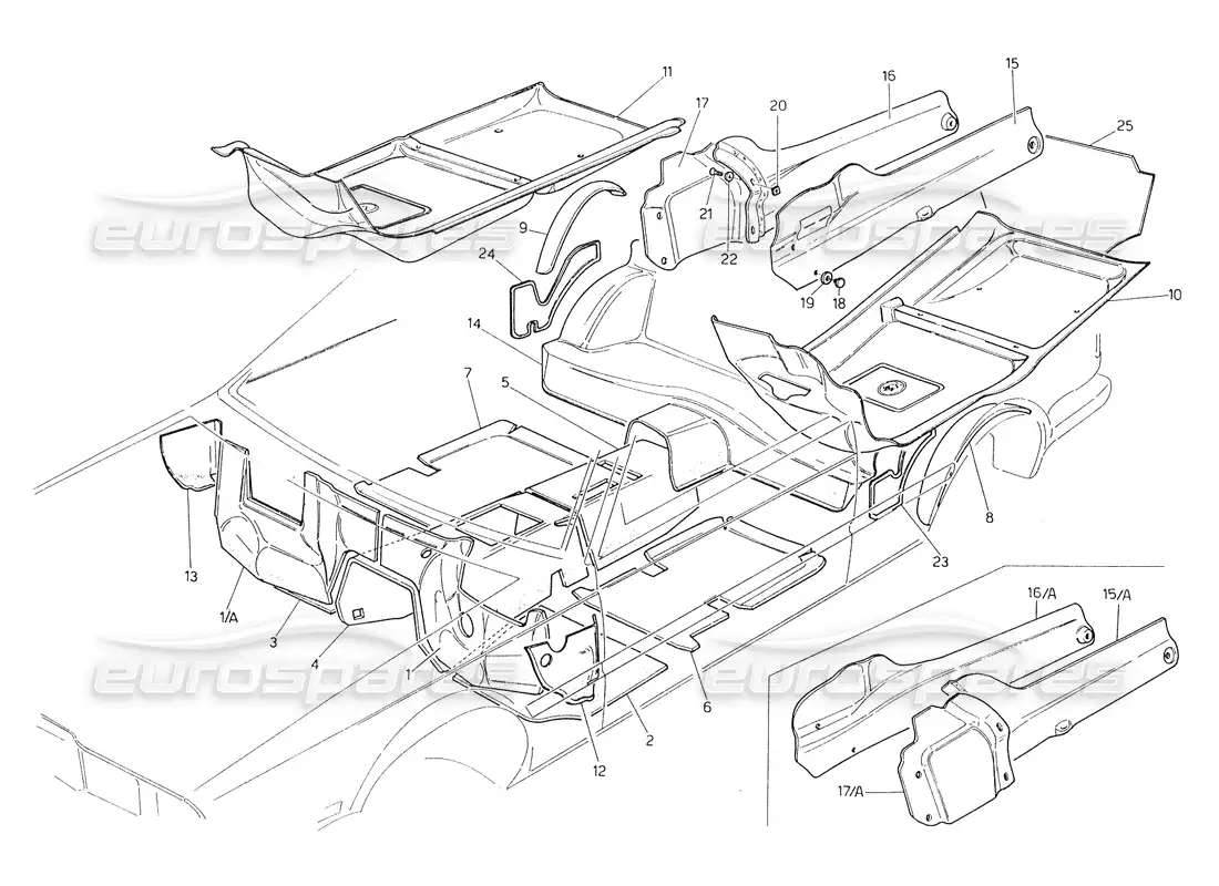 maserati biturbo spider carpets and felts parts diagram