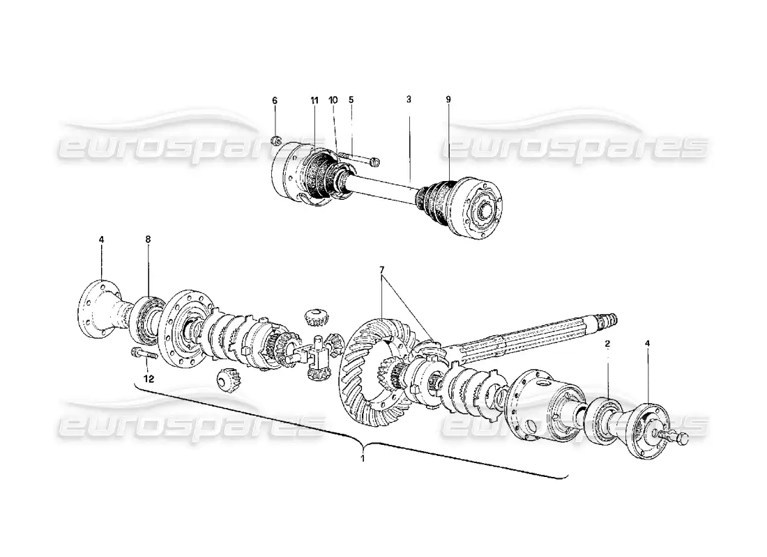 ferrari f40 differential & axle shafts parts diagram