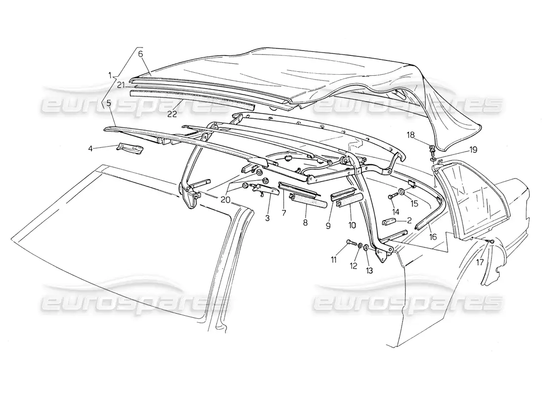 maserati biturbo spider top frame parts diagram