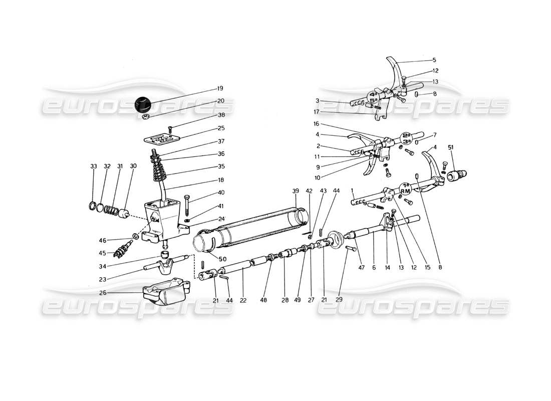 ferrari 365 gt4 berlinetta boxer gearbox controls (from car no. 17543 up to car no. 18221) part diagram