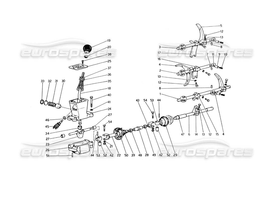 ferrari 365 gt4 berlinetta boxer gearbox controls (from car no. 18225) part diagram