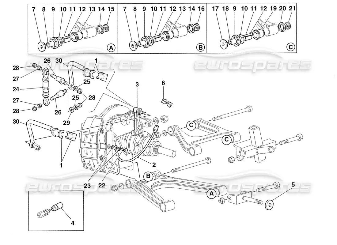 ferrari 355 challenge (1999) rear suspension and brake pipes parts diagram