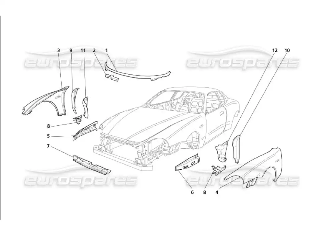 maserati 4200 gransport (2005) body - front outer trims parts diagram