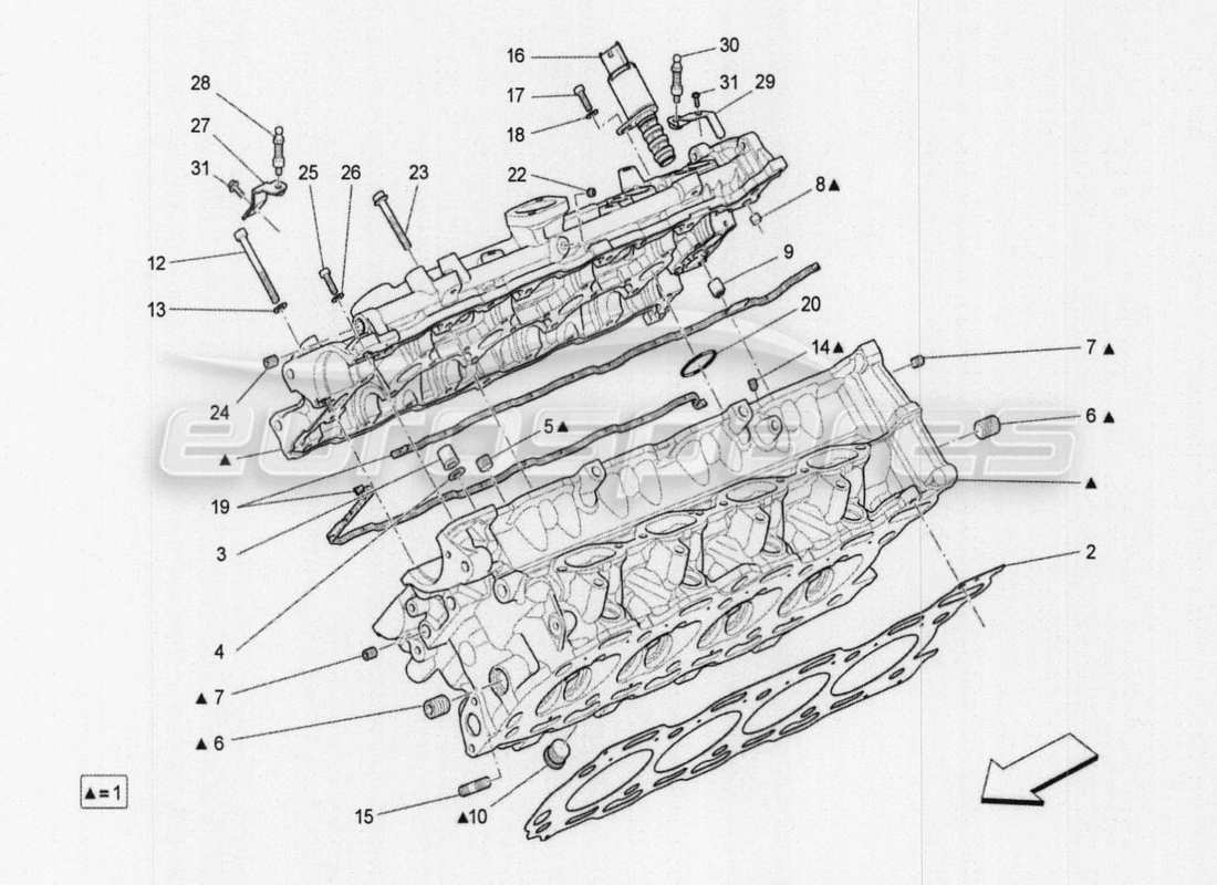 maserati qtp. v8 3.8 530bhp auto 2015 rh cylinder head parts diagram