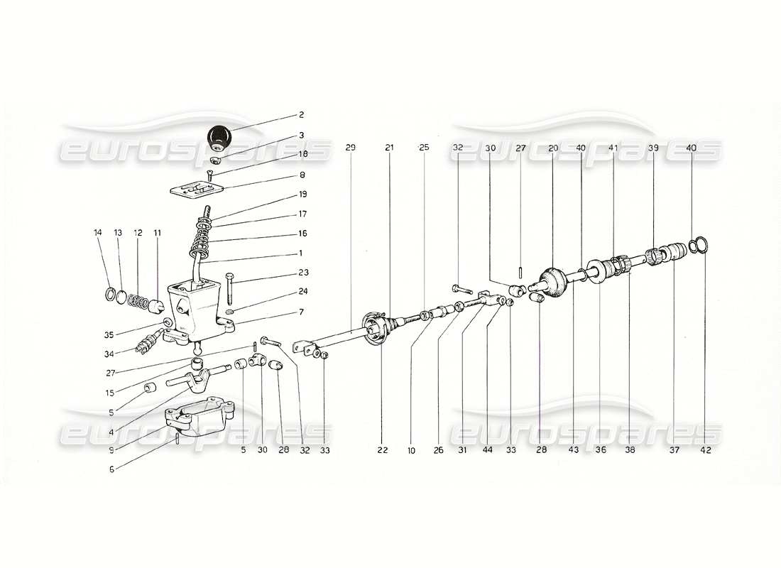 ferrari 308 gt4 dino (1976) outside gearbox controls (up to no. 10114 gs - 10100 gd - 10358 u.s. version) parts diagram