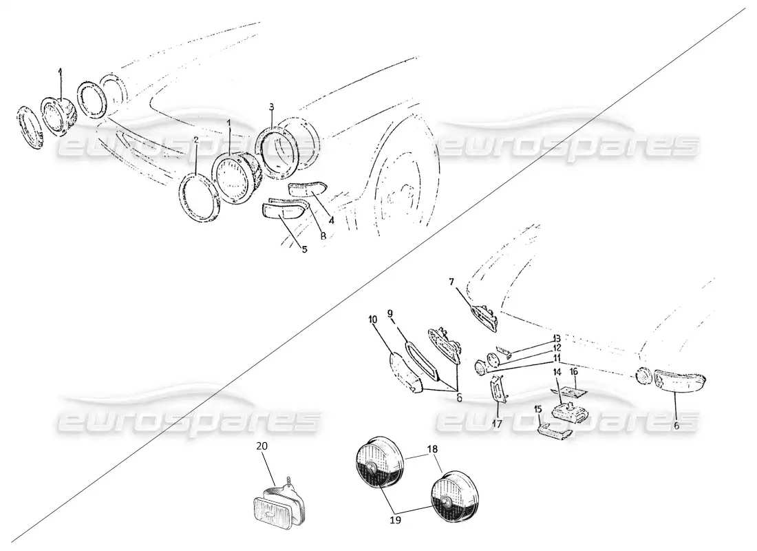 ferrari 275 (pininfarina coachwork) gruppo fari e fanalina posteriori part diagram