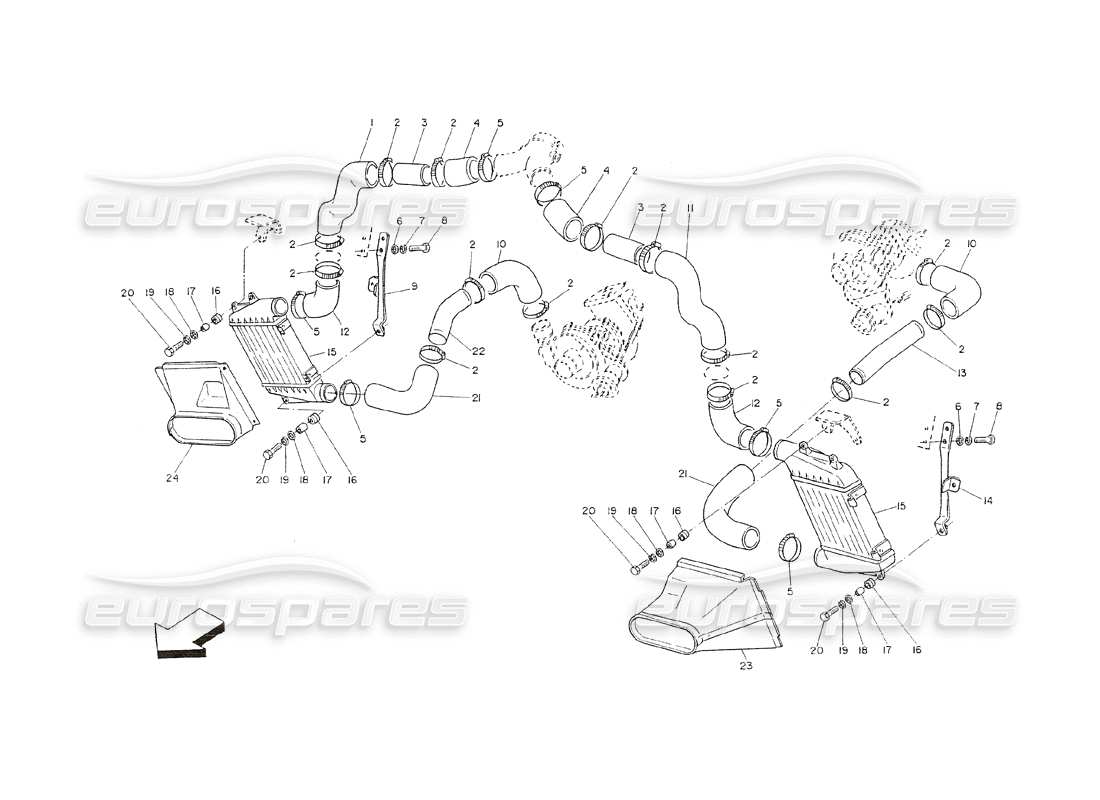 maserati shamal heat exchanger and ducts part diagram