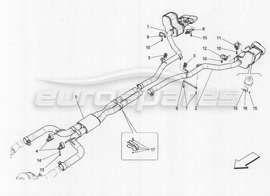 maserati qtp. v8 3.8 530bhp 2014 auto silencers parts diagram