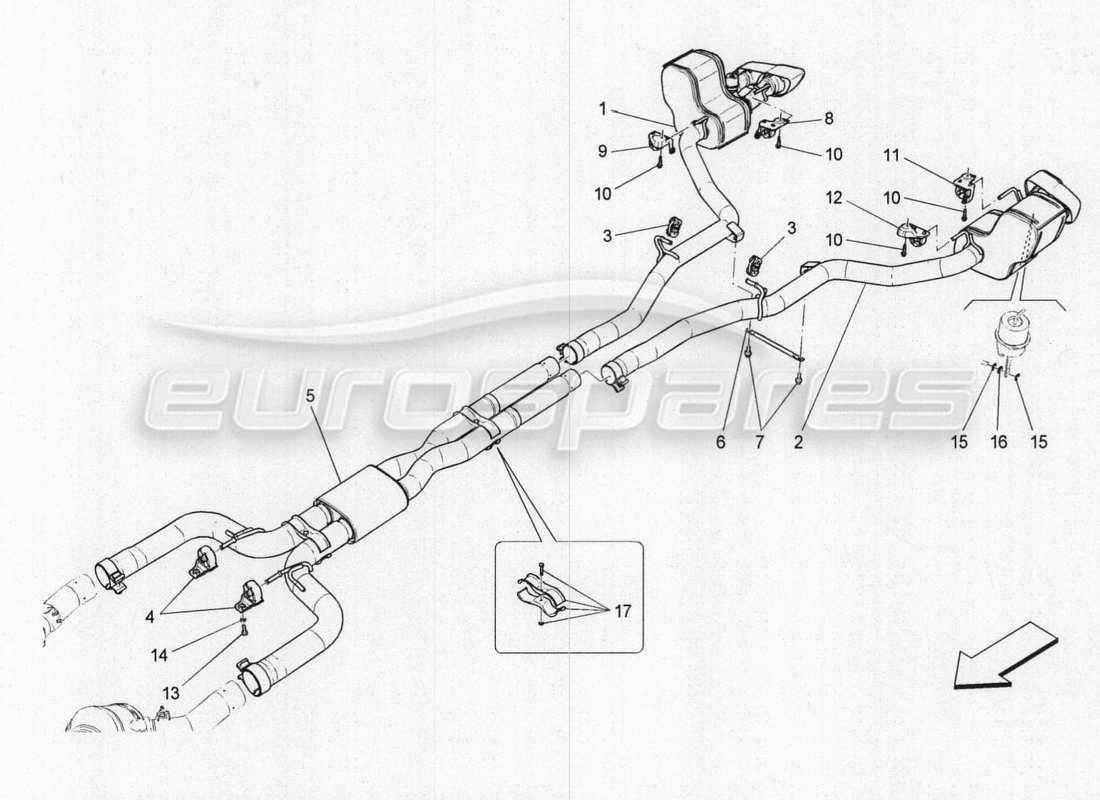 maserati qtp. v8 3.8 530bhp 2014 auto silencers part diagram