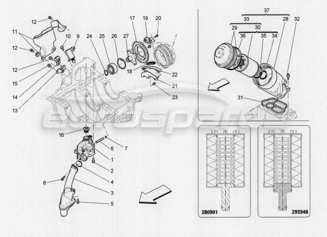 maserati qtp. v8 3.8 530bhp 2014 auto lubrication system: pump and filter part diagram