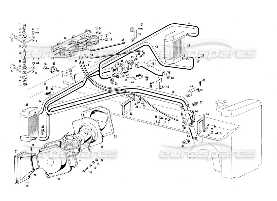 maserati qtp.v8 4.7 (s1 & s2) 1967 heating and cooling system parts diagram