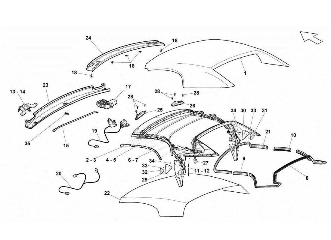 lamborghini gallardo lp560-4s update roof panel soft top - components parts diagram