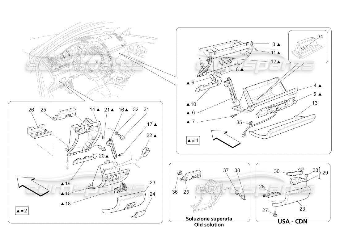maserati qtp. (2010) 4.2 auto glove compartments part diagram
