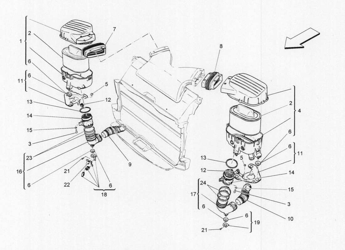 maserati qtp. v6 3.0 bt 410bhp 2015 air filter, intake and ducts parts diagram